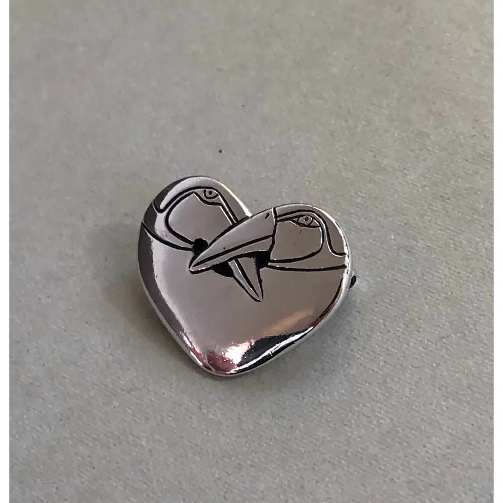 Laurel Burch Bird Heart Pin Silver Tone Retro Signed Vintage Retro Brooch